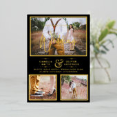 Invitation En Aluminium Elégant GOLD FOIL Photo Collage Mariage noir (Debout devant)