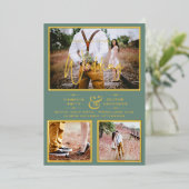 Invitation En Aluminium Elégant GOLD FOIL Photo Collage Mariage Sage (Debout devant)