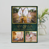 Invitation En Aluminium Elégant GOLD FOIL Photo Collage Mariage vert (Debout devant)
