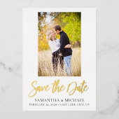 Invitation En Aluminium Elegant Gold Foil Photo Enregistrer la date Mariag (Recto)