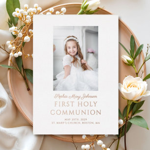 Invitation En Aluminium Elégant Gold Foil Photo Girl First Communion