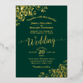 Invitation En Aluminium Elégant Gold Frills sur Emerald Green Mariage (Recto)