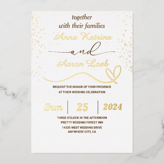 Invitation En Aluminium Elegant Gold Glitter Custom Wedding Foil Invite (Recto)