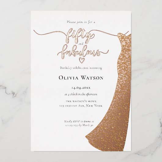 Invitation En Aluminium Elegant Gold Gown 50 et fabuleux anniversaire (Recto)
