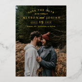 Invitation En Aluminium Elegant Gold Photo Enregistrer la date (Recto)