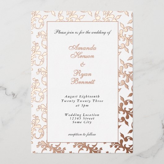 Invitation En Aluminium Elegant Gold Pressed Rococo Pattern Wedding (Recto)