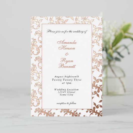 Invitation En Aluminium Elegant Gold Pressed Rococo Pattern Wedding (Debout devant)