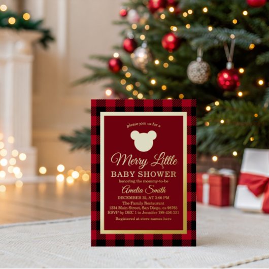 Invitation En Aluminium Elegant Gold Red Plaid Merry Little Baby Shower