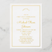 Invitation En Aluminium Élégant Gold Script Marine Blue First Communion (Recto)