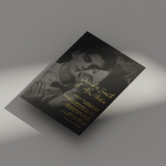 Invitation En Aluminium Elegant Gold Script Portrait Mariage photo