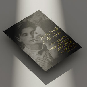 Invitation En Aluminium Elegant Gold Script Portrait Mariage photo