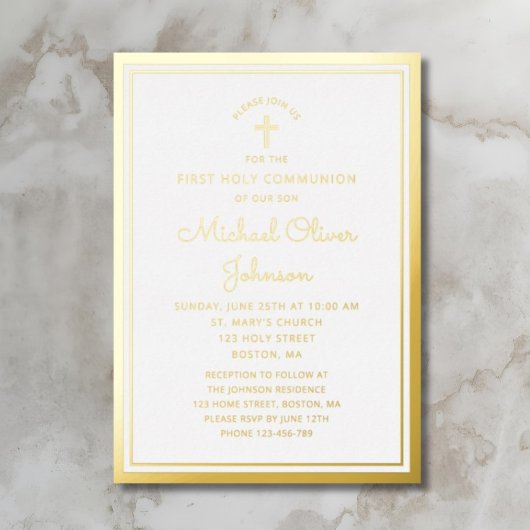 Invitation En Aluminium Élégant Gold Script Première communion