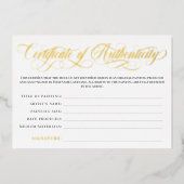 Invitation En Aluminium Élégant Gold Swirls Certificat d'authenticité (Recto)