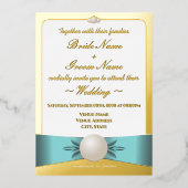 Invitation En Aluminium Elégant Gold & Turquoise Pearl Ribbon Mariage phot (Recto)