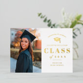 Invitation En Aluminium Élégant Gold Type Photo Graduation (Debout devant)