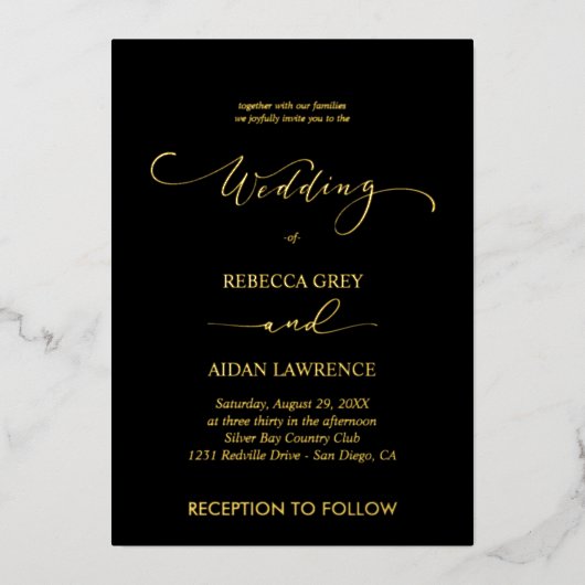 Invitation En Aluminium Elegant Gold Wedding Custom (Recto)