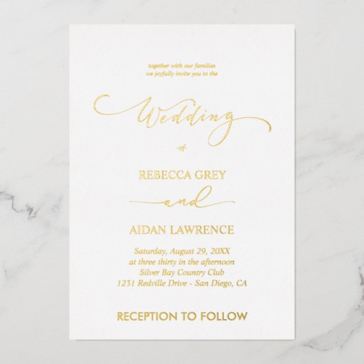 Invitation En Aluminium Elegant Gold  Wedding  Custom (Recto)