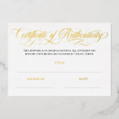 Invitation En Aluminium Élégant Golden Swirls Certificat d'authenticité (Recto)