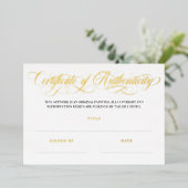 Invitation En Aluminium Élégant Golden Swirls Certificat d'authenticité (Debout devant)