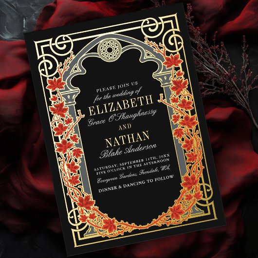 Invitation En Aluminium Elegant Gothic Autumn Cathedral Frame Wedding 