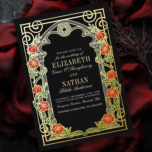 Invitation En Aluminium Elegant Gothic Roses Cathedral Frame Wedding 