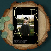 Invitation En Aluminium Élégant GRAD Photo Graduation Noir + Or