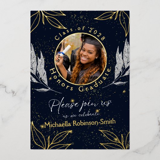 Invitation En Aluminium Élégant Graduation Party Marine Gold Foil Invitati (Recto)