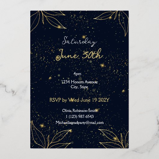 Invitation En Aluminium Élégant Graduation Party Marine Gold Foil Invitati (Verso)
