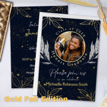 Élégant Graduation Party Marine Gold Foil Invitati