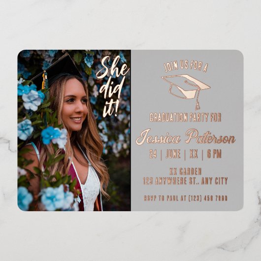 Invitation En Aluminium Élégant Graduation Party Photo Style moderne (Recto)