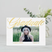 Invitation En Aluminium Élégant Gras Calligraphie Photo Graduation Or (Debout devant)