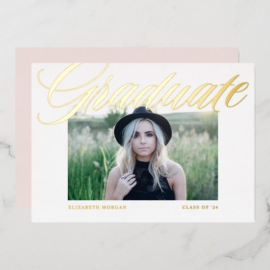 Invitation En Aluminium Élégant Gras Calligraphie Photo Graduation Or (Recto/Verso)