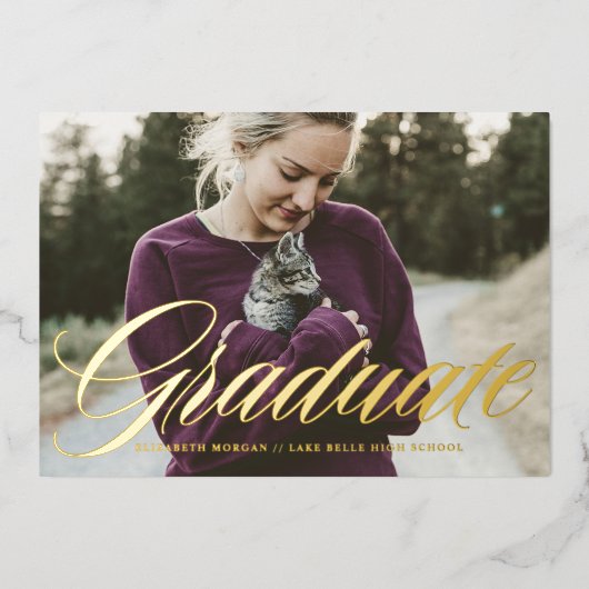 Invitation En Aluminium Élégant Gras Calligraphie Photo Graduation Or (Recto)