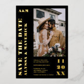 Invitation En Aluminium Élégant Gras simple or noir 2 photos mariage (Recto)