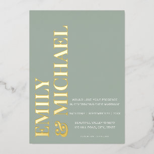 Invitation En Aluminium Élégant Gras Typographie Sage Vert Minimal Mariage
