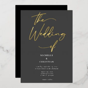 Invitation En Aluminium Élégant Gris Noir Calligraphie Mariage de script
