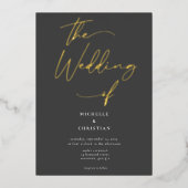Invitation En Aluminium Élégant Gris Noir Calligraphie Mariage de script (Recto)