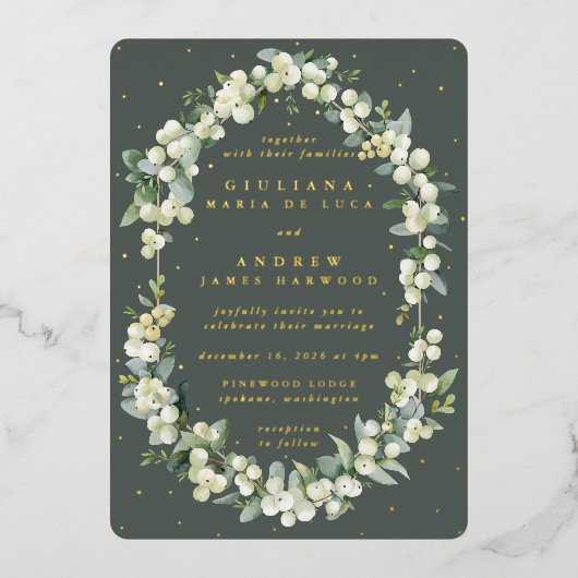 Invitation En Aluminium Elégant Gris Vert Snowberry+Eucalyptus Mariage (Recto)