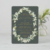 Invitation En Aluminium Elégant Gris Vert Snowberry+Eucalyptus Mariage (Debout devant)
