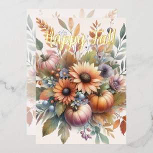 Invitation En Aluminium Élégant Happy Fall Citrouille Flower Bouquet Motif