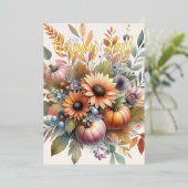 Invitation En Aluminium Élégant Happy Fall Citrouille Flower Bouquet Motif (Debout devant)