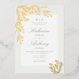 Invitation En Aluminium Élégant Hiver Mistletoe Monogramme Mariage