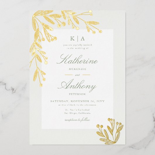 Invitation En Aluminium Élégant Hiver Mistletoe Monogramme Mariage (Recto)