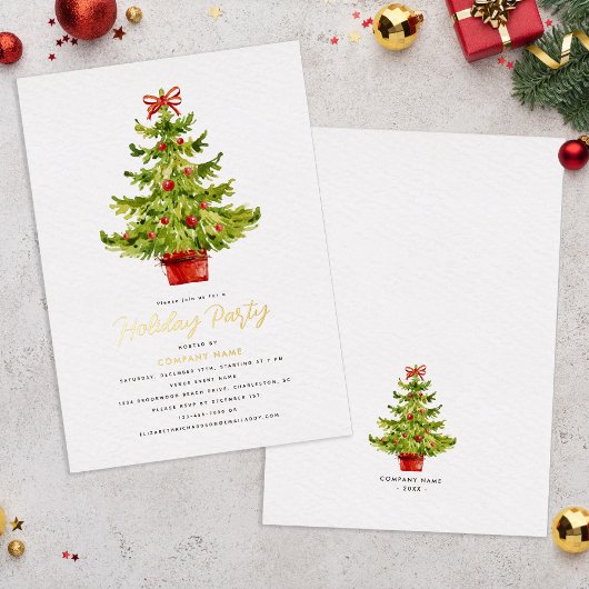 Invitation En Aluminium Elégant Holiday Tree Company Party Real Gold
