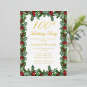 Invitation En Aluminium Elegant Holly | Berries Frame 100e fête d'annivers (Debout devant)