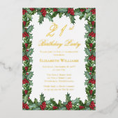 Invitation En Aluminium Elegant Holly | Berries Frame 21e fête d'anniversa (Recto)