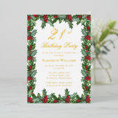Invitation En Aluminium Elegant Holly | Berries Frame 21e fête d'anniversa (Debout devant)