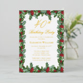 Invitation En Aluminium Elegant Holly | Berries Frame 40e fête d'anniversa (Debout devant)