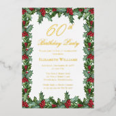Invitation En Aluminium Elegant Holly | Berries Frame 60e fête d'anniversa (Recto)