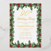 Invitation En Aluminium Elegant Holly | Berries Frame 90e fête d'anniversa (Recto)